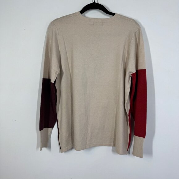 EXUS Beige Red Colorblock Geometric Sweater Size XL Modern Long Sleeve Knit - Picture 10 of 15